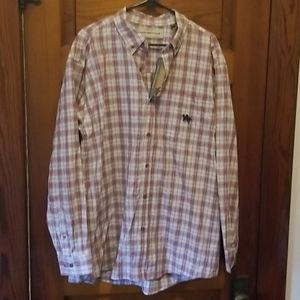 Mens burgundy plaid button up shirt
